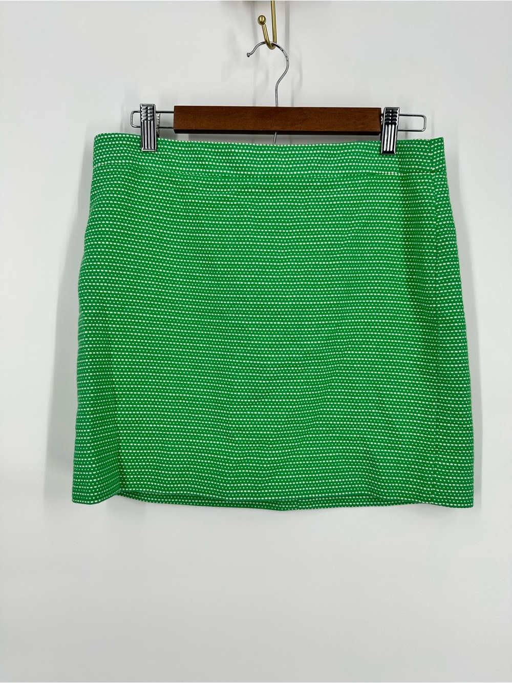 J CREW Y2K Textured Green Mini Preppy Skirt White Thread Pattern Women Skirt